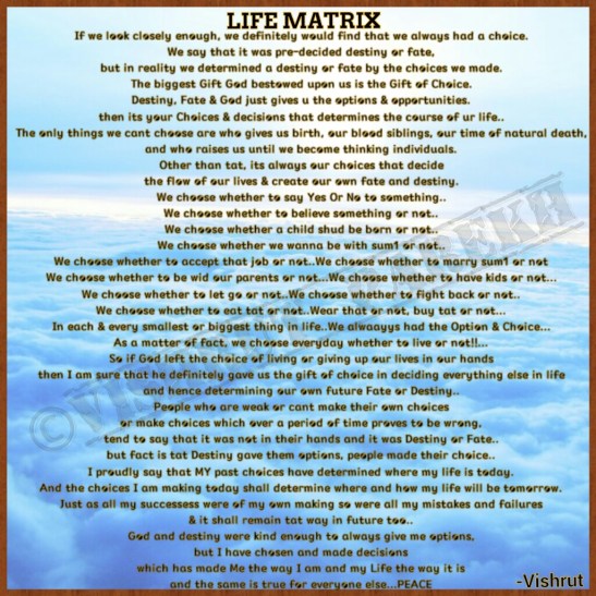 vishrut parekh life matrix destiny fate choice choices